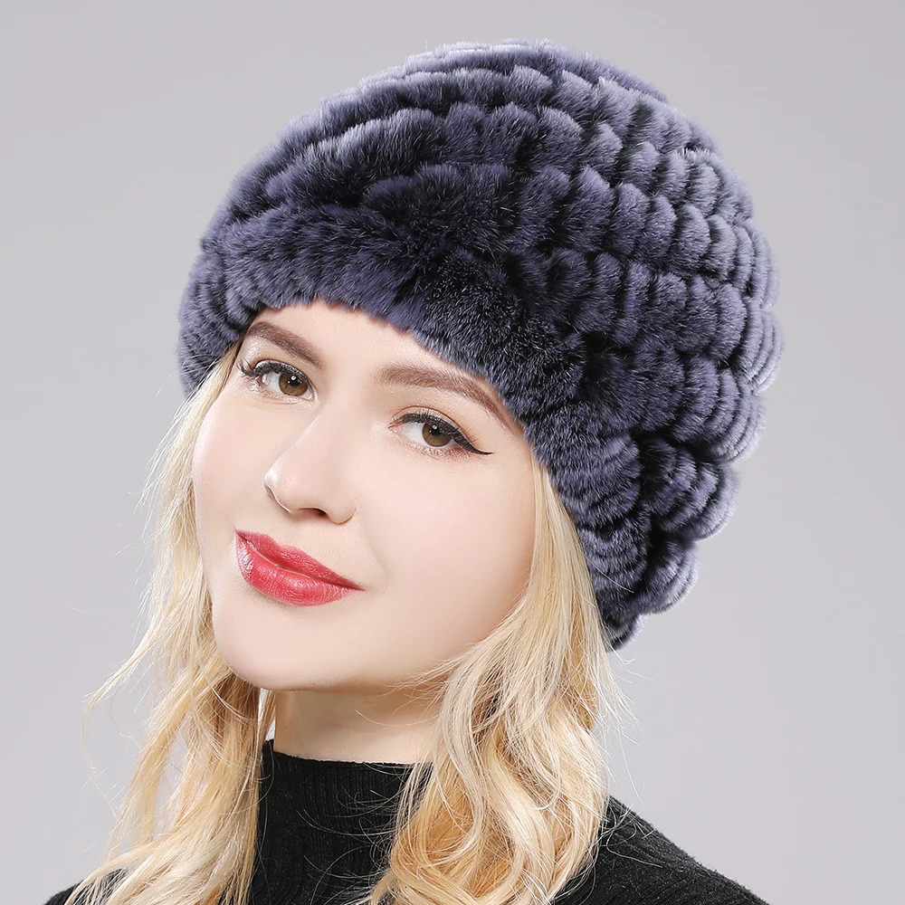 Women Winter Warm Real Rex Rabbit Fur Hat Snow Cap Winter Hats for Women Girls Real Fur Knit Skullies Beanies Natural Fluffy Hat 251029