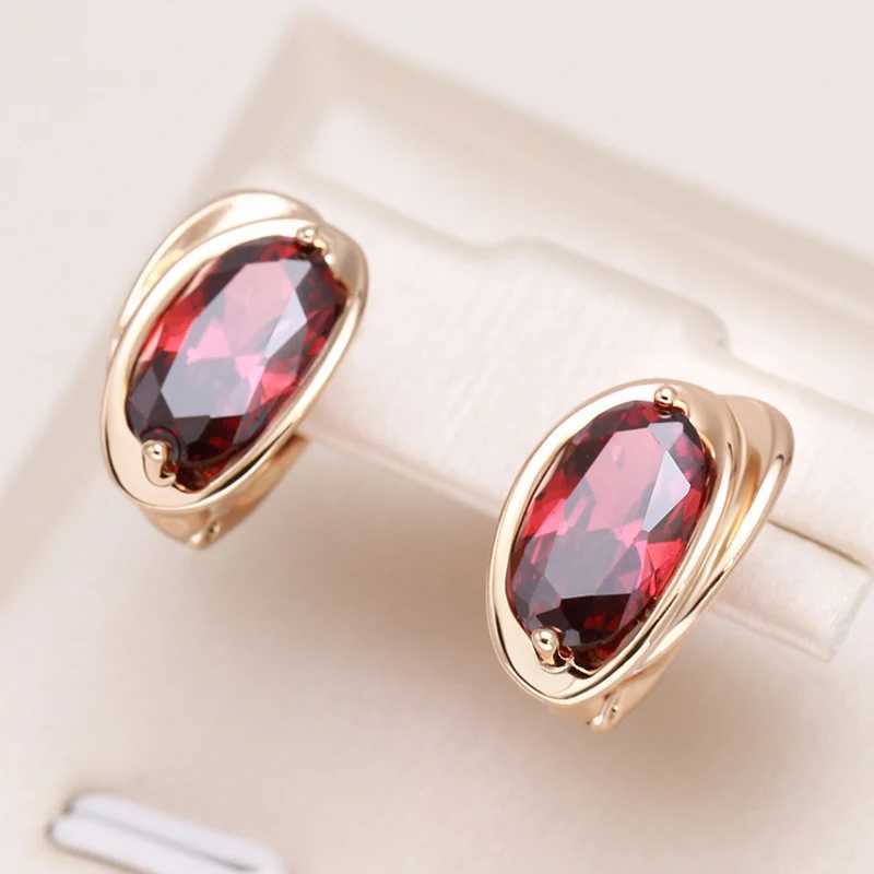 Kinel Luxury Red Natural Zircon Drop Earrings for Women 585 Rose Gold Color Trendy Big Earrings Fine Bride Wedding Jewelry 2022W251029