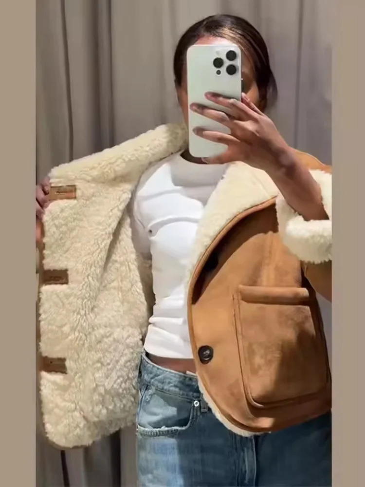 Tidalyf Women Reversible Fleece Jacket DoubleSided Wear Long Sleeve Stand Collar Button Coat with Pockets Casual Warm 251028