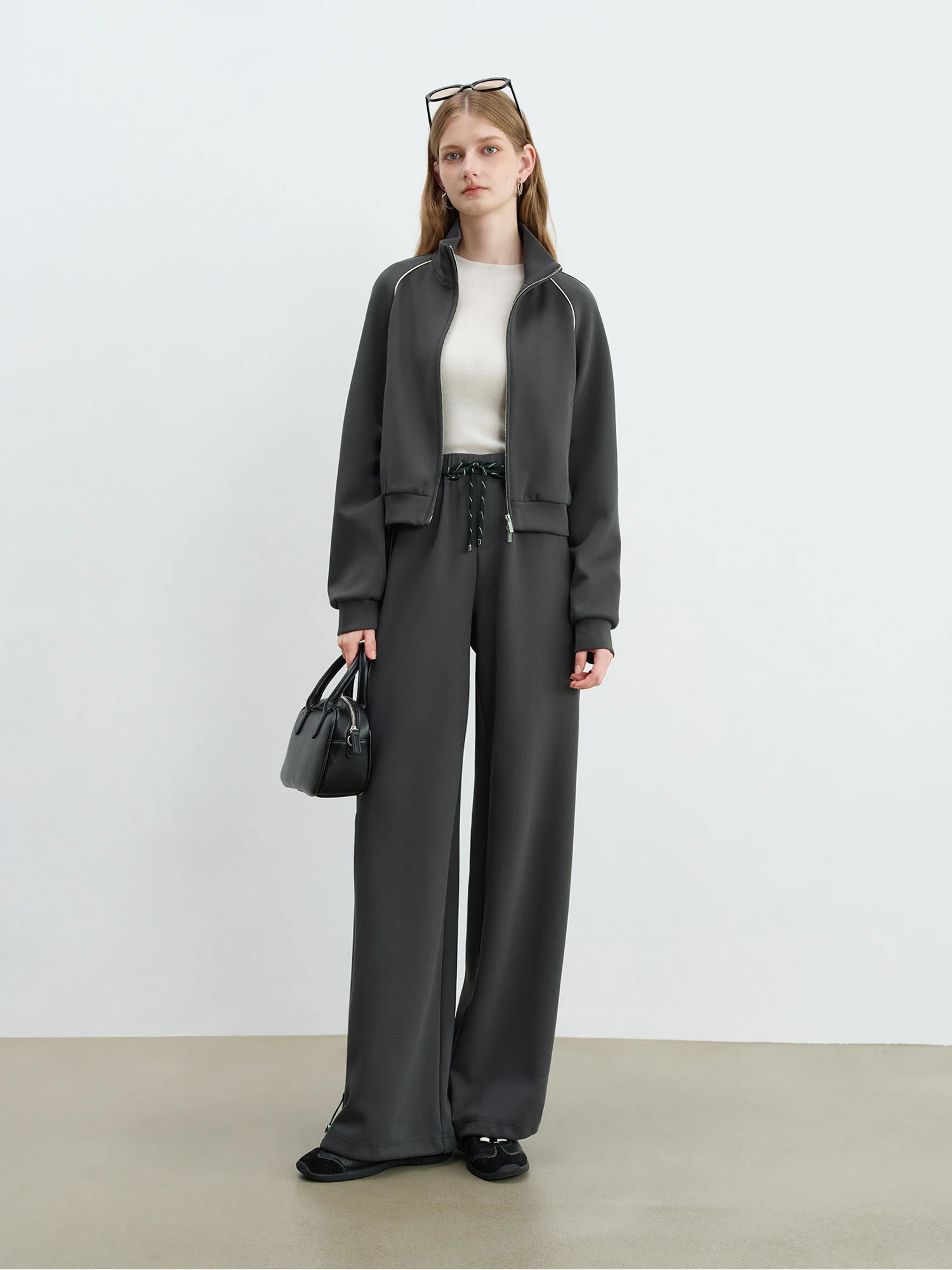 ZIQIAO Contrast Color Cropped Jacket Casual Pants Suit Women Early Autumn Workout Outfit Female Set 25ZQ9307225ZQ93073 251028