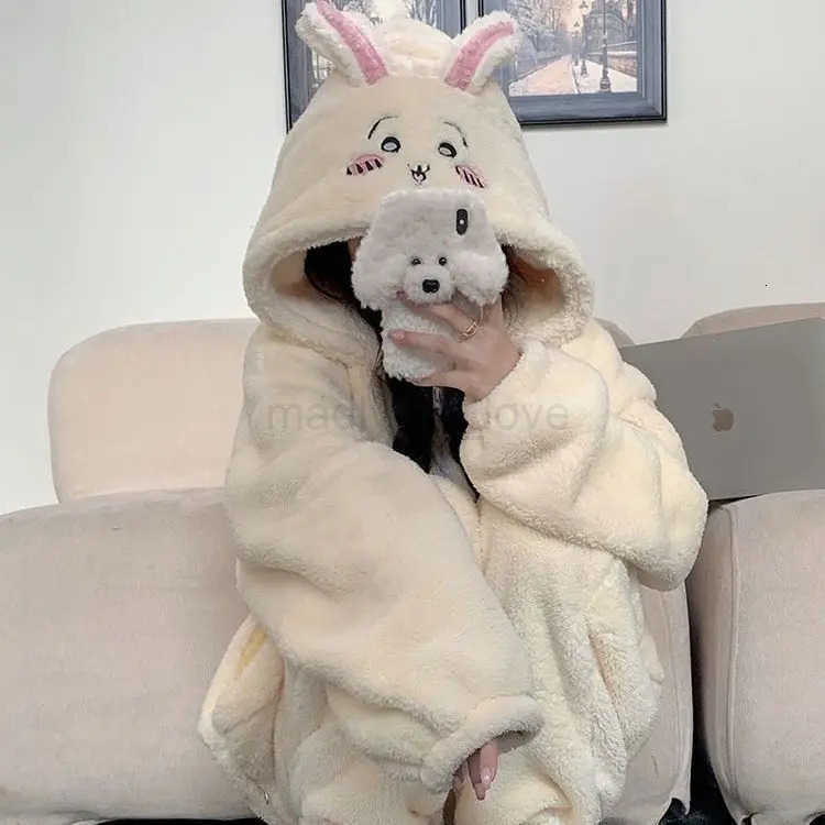 Chiikawa Usagi Onesie Winter Pajama Y2K Cute Cartoon Animal Peripheral Soft Jumpsuit Velvet Pajama Night Robe Boy Girl Suit Gift M251029