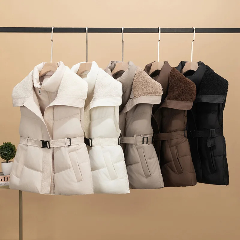 Womens Spliced Lamb Wool Vest Jacket Loose Down Cotton Padded Fuzzy Fleece Oversized Sleeveless Sherpa 251027