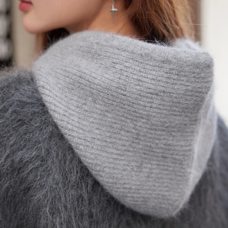 Rabbit Fur Knitted Scarf Hood Balaclava Women Cashmere Beanies Winter Unisex Warm Skiing Hat Outdoor Ear Protection Bonnet 251029