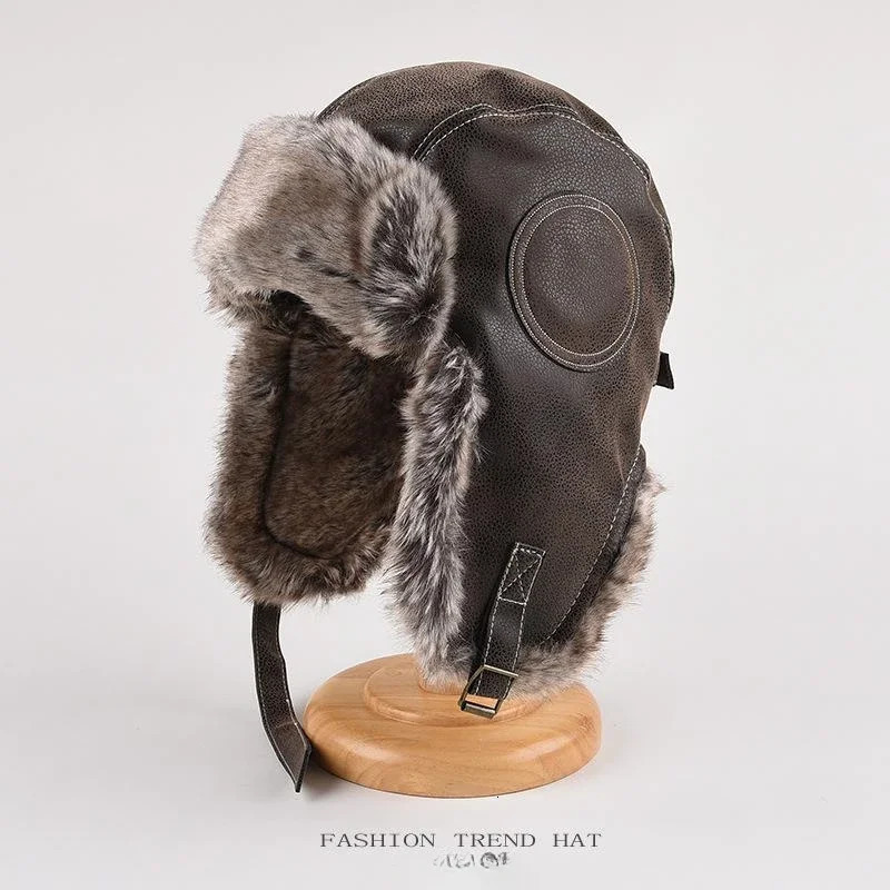 Winter Ushanka Hat Men Womens Pilot Bomber Trapper Hat Faux Fur Leather Snow Cap with Ear Flaps Pilot Winter Bomber Hat 251029