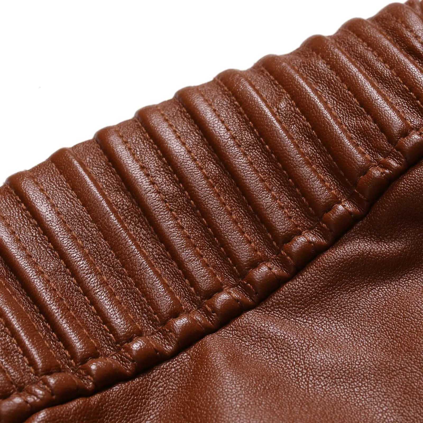 Autumn New Men Coat Solid Colors Leather Coats Stand Collar Motor Slim Multi Pockets Jackets Male Classic Leather JacketT251029