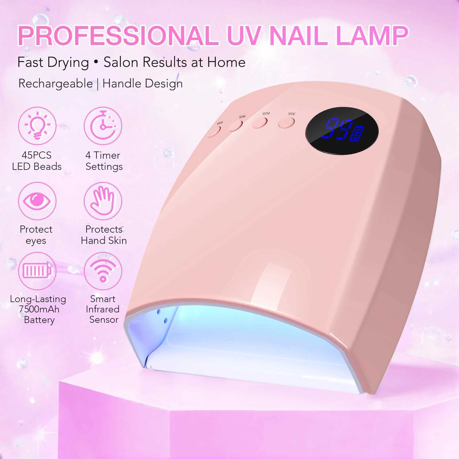 45 LEDs 4 Timers Modes 168W UV Lamp For Nails Wireless Gel Polish Nail Dryer Pedicure Manicure Light Cordless LCD Nail Lamp J251117