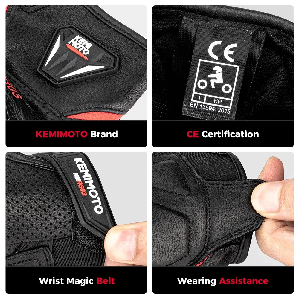 KEMITOUR Leather Motorcycle Gloves CE Mens Retro Moto Touch Screen Carbon Protective Motorbike Breathable For Summer 251013