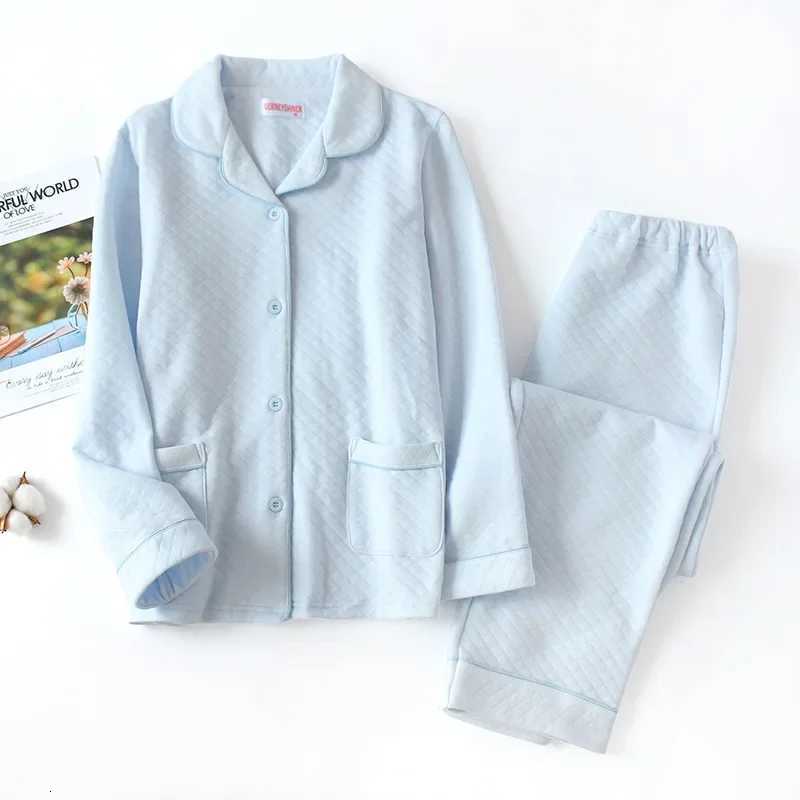 New autumn and winter pajamas ladies pure cotton longsleeved thick warm winter home service suit solid color cardigan sleepwearT251029