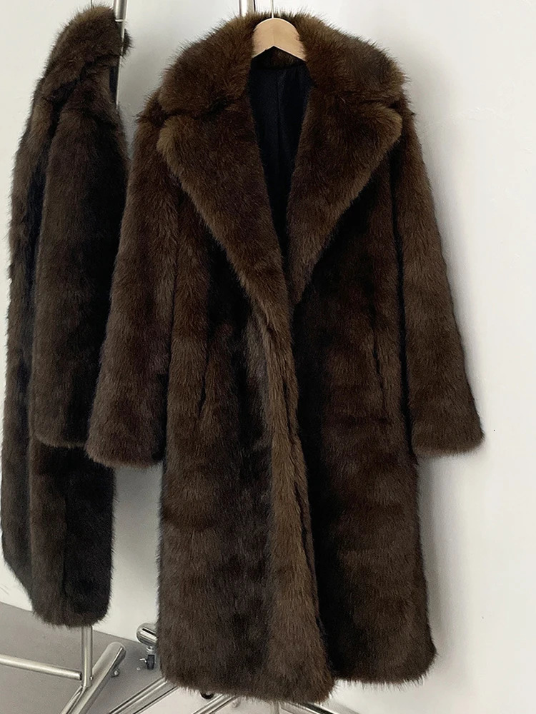 Mueyeruho Winter Women Faux Fur Jacket Coat Solid Khaki Long Sleeve Thick Warm Overcoat Outwear Fluffy For 251028