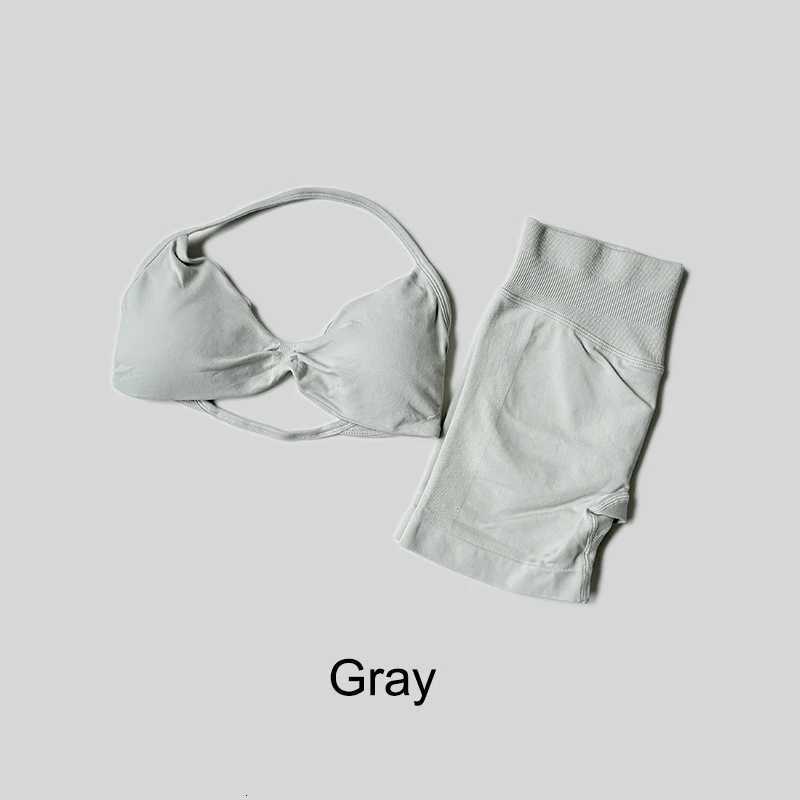 Yoga Set Fitness Gym Women Solid High Waist Peach Short Legging Halter Neck Sport Bra Athletic Gym SuitXJ251029