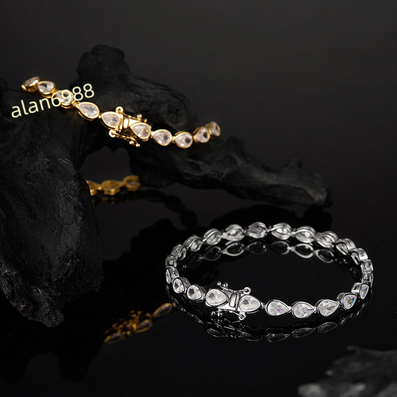 46mm Pear Cut Moissanite Iced Out Tennis Bracelet Geometric Gold Cuff Bracelet Silver Gold Plated Luxury Jewelry for Women