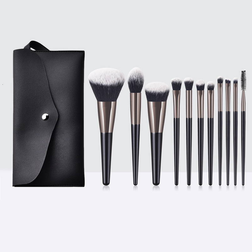 Premium 11-Piece Vegan Synthetic Fiber Makeup Brush Set with Black Handles for Eye Makeup, Ideal for Travel Use
