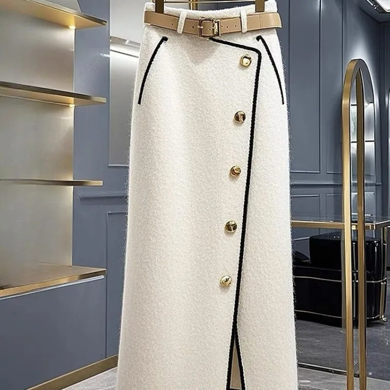 Matakawa Spring Autumn Women Skirts Contrast Color Korean Fashion Chic Faldas Mujer Aline Elegant Simple Sweet Long Skirt 251028