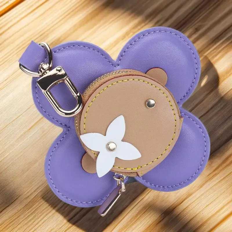 Cute Sunflower Coin and Earphone Mini Purse in Genuine Leather as Decorative KeychainW251029