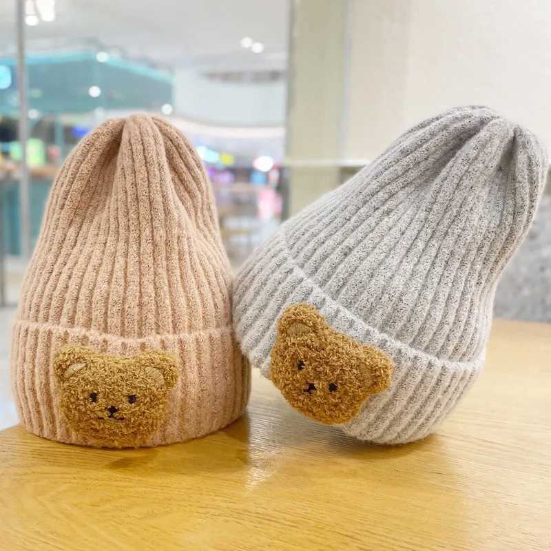Thicken Velvet Knit Hat for Children Winter Warm Ear Protection Pullover Cap 514year Kids Bear Beanie Outdoor Ski Riding Bonnet251028