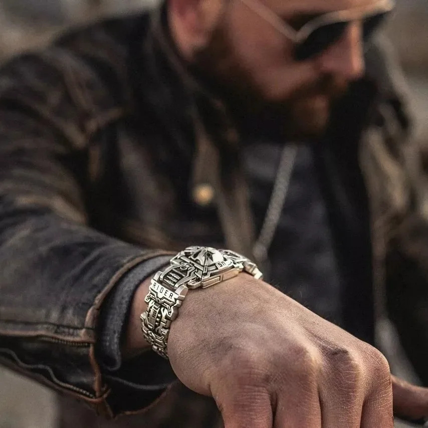 Vintage Charm Skull Bracelet S925 Silver Punk Hip Hop Rider Bracelet for Men Boy Gift High Quality US Street Motorcycle Jewelry 251028
