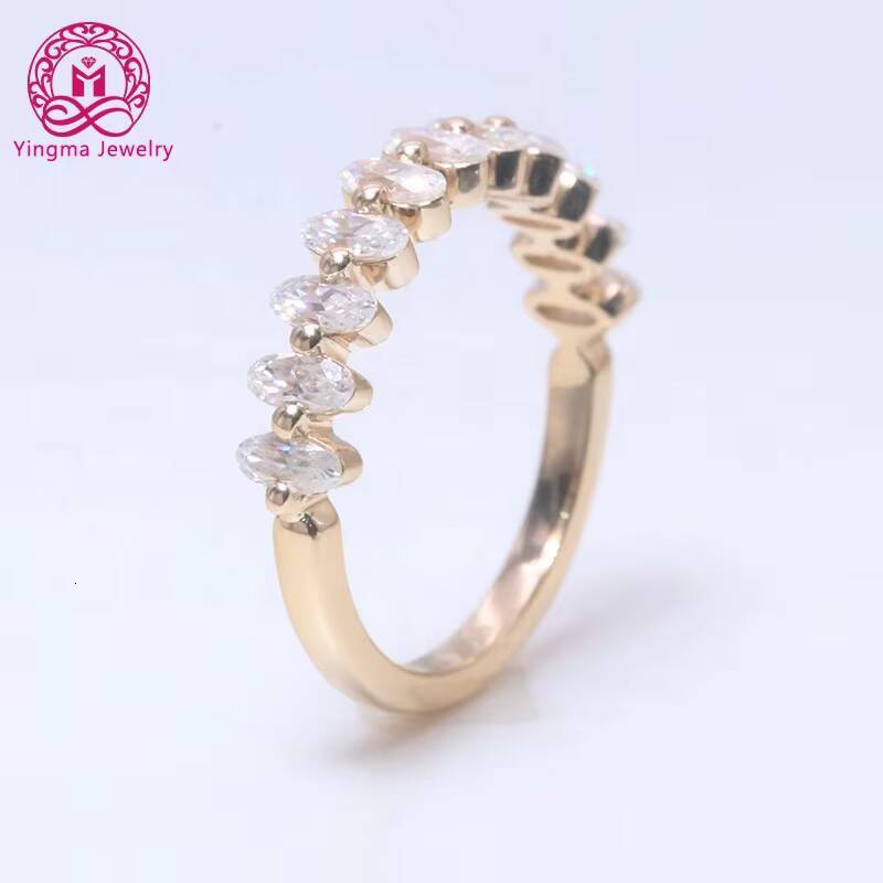 14K Solid Gold Jewelry 2x4mm Oval Cut Moissanite Yellow Gold Wedding Band Ring for Women