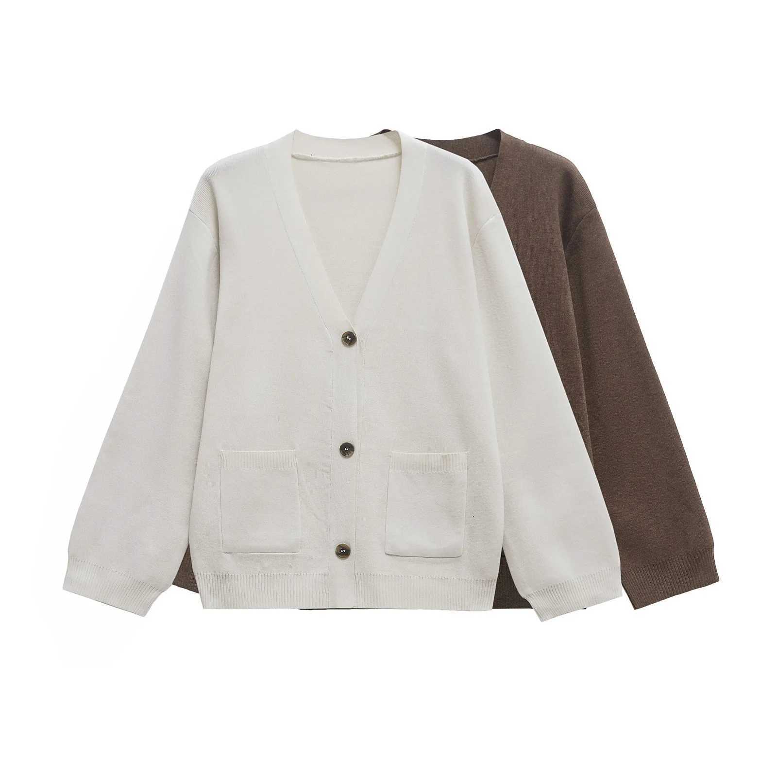 Women Casual Knit Cardigan VNeck Buttons Sweater Cardigan New 2025 Fashion Autumn Fall Simple Versatile Brown CardiganT251028