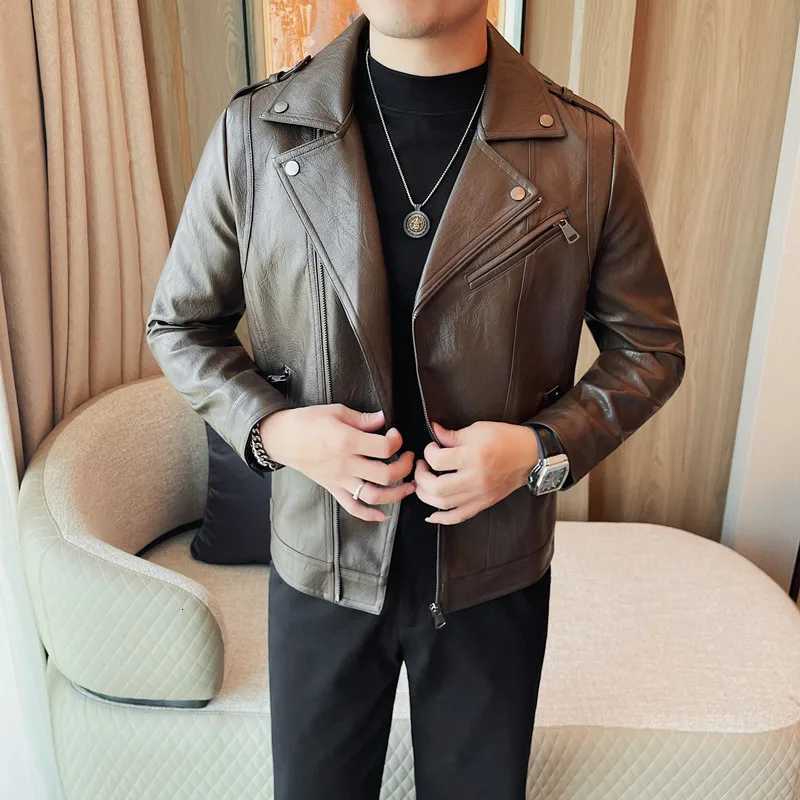Vintage Leather Jacket for Men Fashion Zipper Motorcycle Bike Jacket Fashion Streetwear Social Casual Lapel PU Leather CoatsT251029