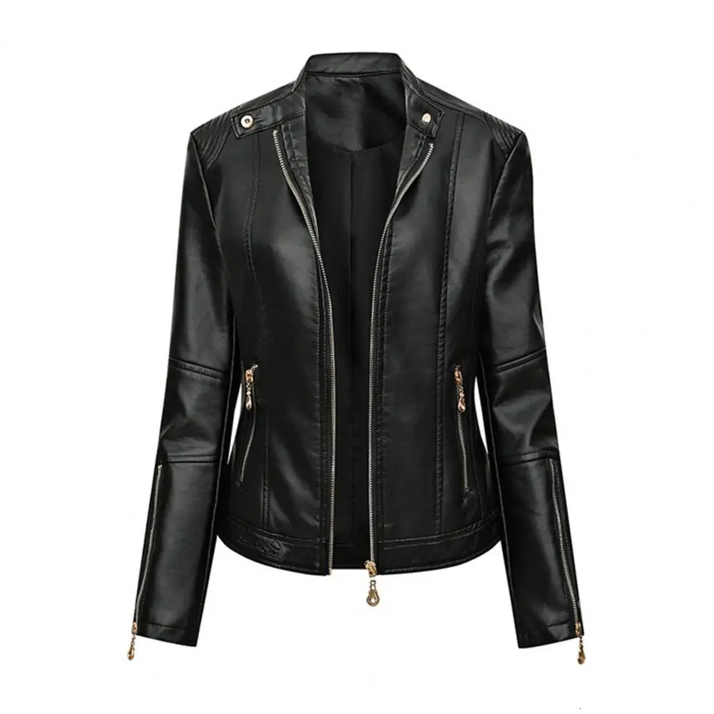 Elegant Faux Leather Jackets Women Lapel Zipper Long Sleeve Female Coats Autumn Winter Lady Street Spring Coat Moto Jacket 251029