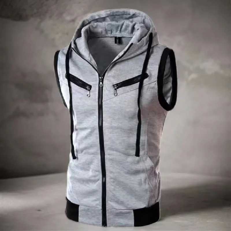2025 New Fashion Zipper Cardigan Sweater Mens Sleeveless Hooded Vest Jacket Plus Size S4XL Streetwear Vest Hoodies W251029