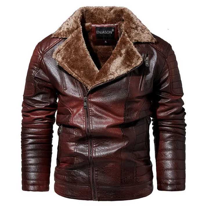 New 2025 Mens Winter Casual PU Leather Fleecelined Lapel Zipper Warm Motorcycle Jackets Male Vintage Jacket Outdoor CoatsT251029