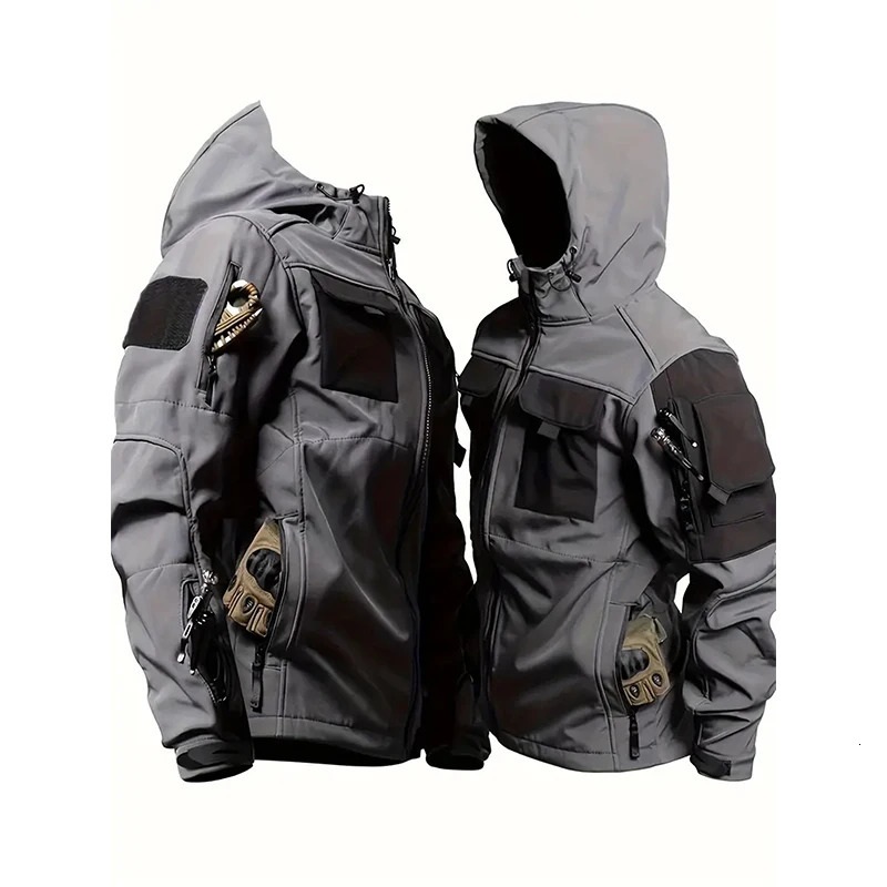 Men Lurker Shark Skin Soft Shell Tactical Jacket Waterproof Fleece Hooded Coat Hunt Clothes Outdoor Solid Pocket Jacket Men 251028CJ