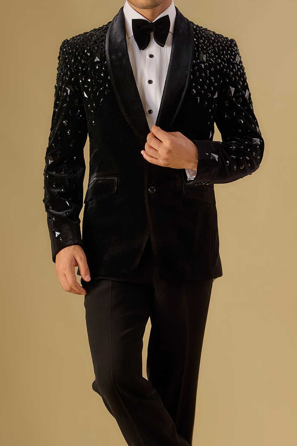 Formal 2 Pieces Crystals Men Suits Shawl Lapel Single Breasted Jacket Blazers Classic Fit Business Occasion Party Custom Made