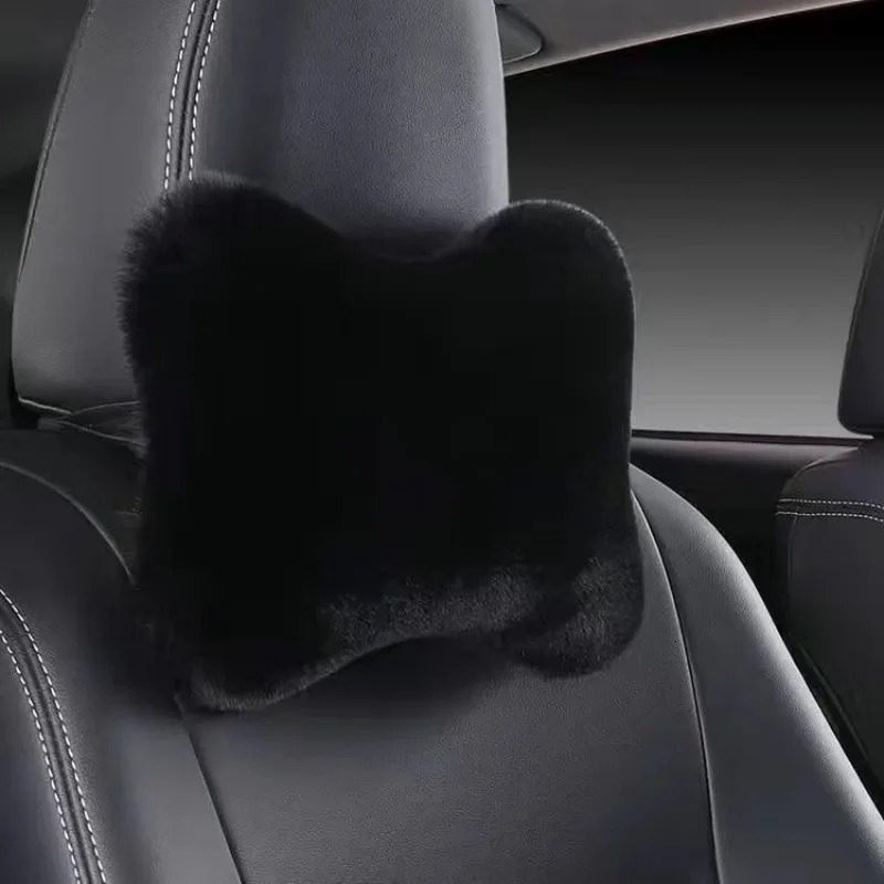 1pc Car Headrest Lumbar Pillow Soft Rabbit Plush Comfort Cushion for All Seasons Ergonomic Driver Support Headrest 251029