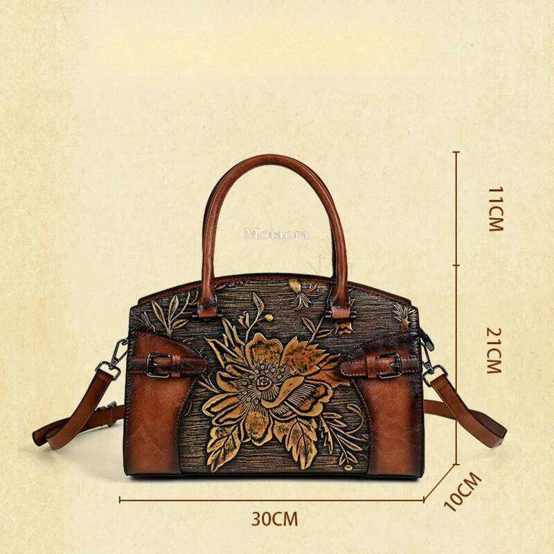 NEW Vintage Leather Handbag for Women Chinese Style Crossbody Floral Print Mother's Day Gift Purse Shoulder Bag