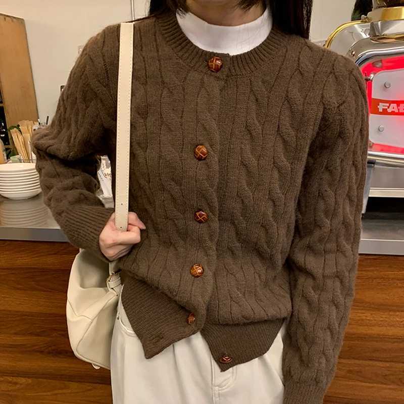 Korean Retro Style Button Knitted Cardigan Womens Autumn New ONeck Long Sleeved Knitted Top Sweet Soft Sweater JacketT251028