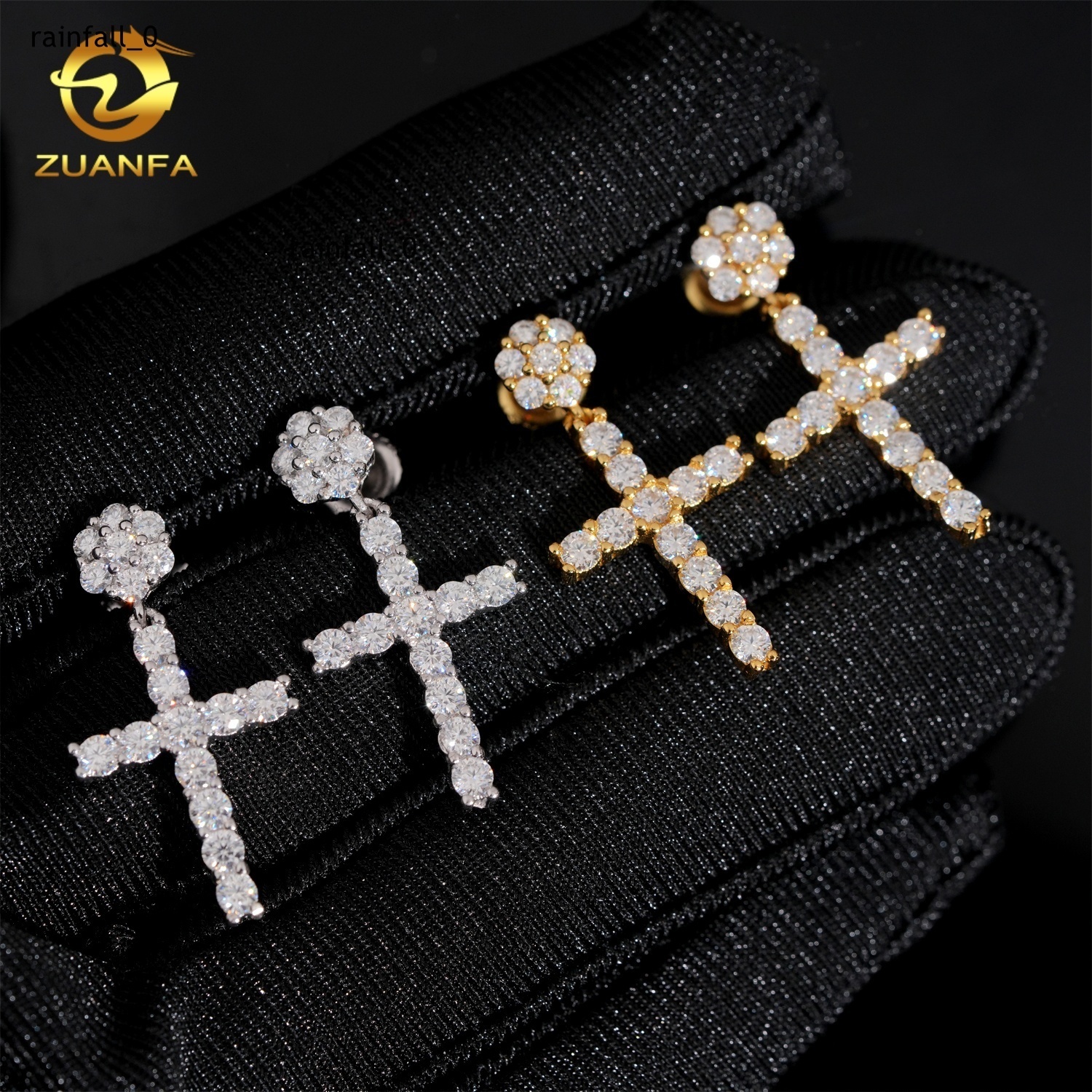 Ready Shipping Cross Hip Hop Earrings 925 Silver Moissanite Diamond Drop Earrings Screw Back Pass Diamond Tester