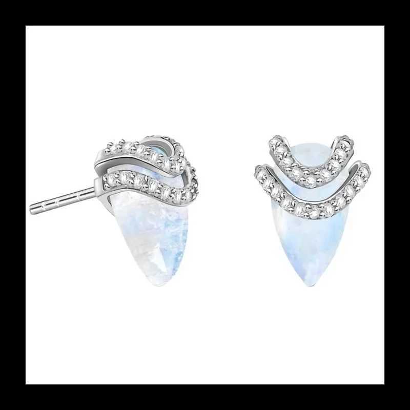 Japanese and Korean Ins Sterling Silver S925 Water Drop Moonstone Stud Earrings Female Niche Design Sense Light Luxury ExquisiteW251029