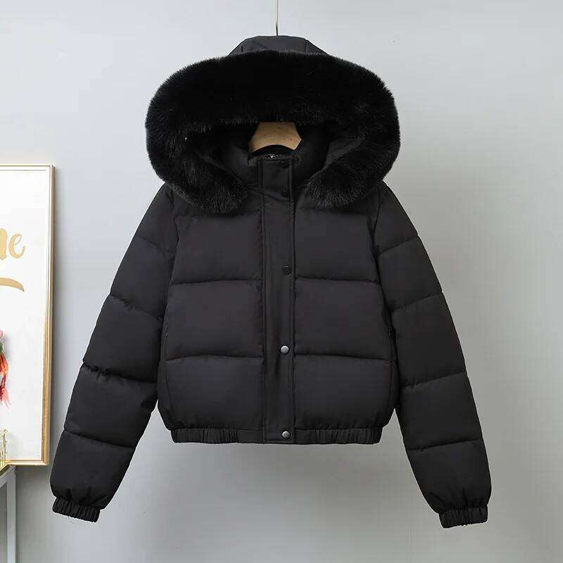 Winter Short Parkas Women's Cotton-padded Clothes Add Veet Thicken Outerwear Fur Collar Removable Hooded Coats Warm Down Cotton Jackets