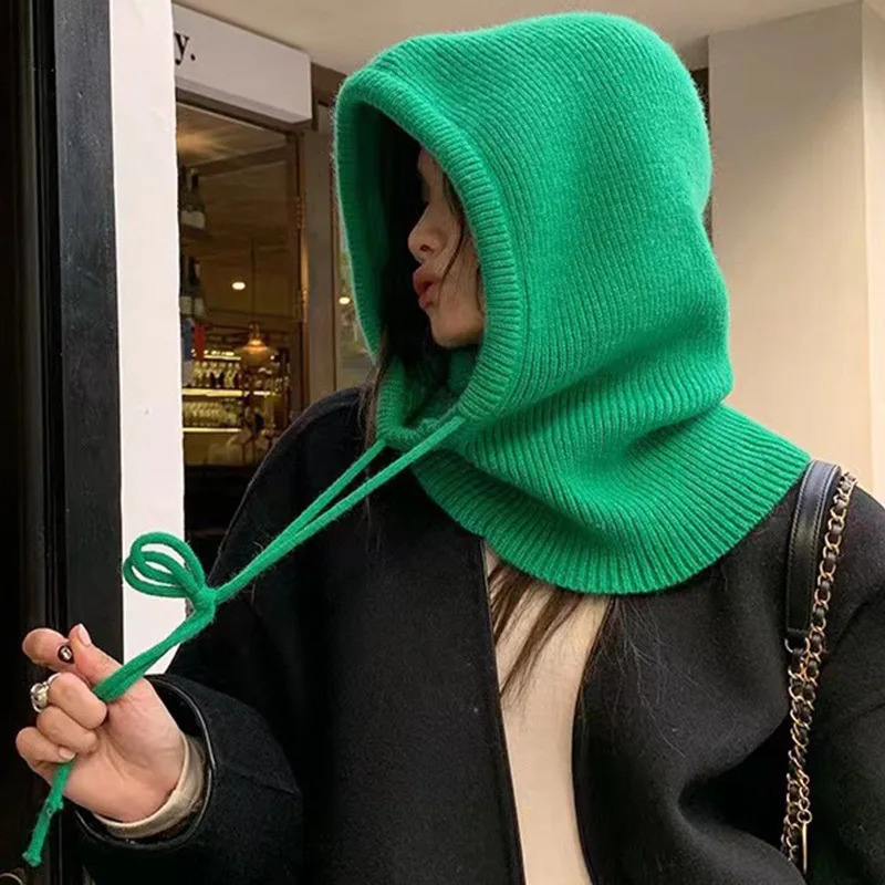 Winter Balaclava Hats For MenWomen Unisex Knitted Hooded Caps Outdoor Warmer Drawstring Hats OnePiece Neck Collar Beanies Cap 251029