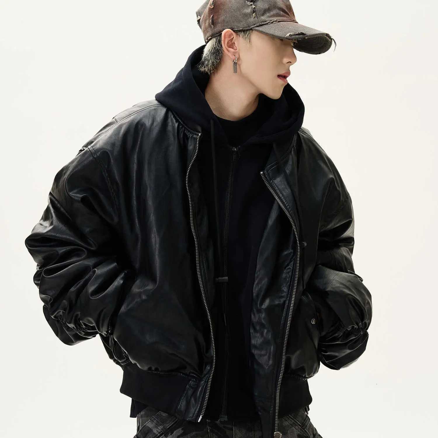 2025 New Spring Y2k Outerwears Vintage Black Faux Suede Leather jacket Men Zipper Fake 2 Piece Luxury Designer Clothes HoodieT251029