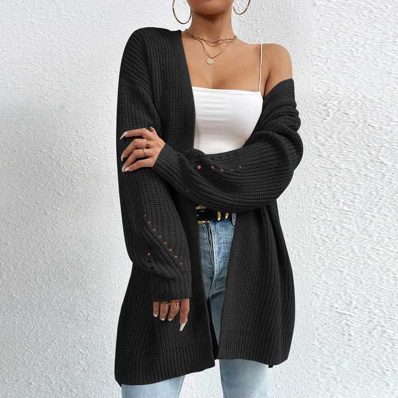 New Autumn And Winter Fashion Womens Long Sleeved Mid Length Sweater Jacket Knitted Cardigan Vneck Gray Knitted Cozy SweaterT251028