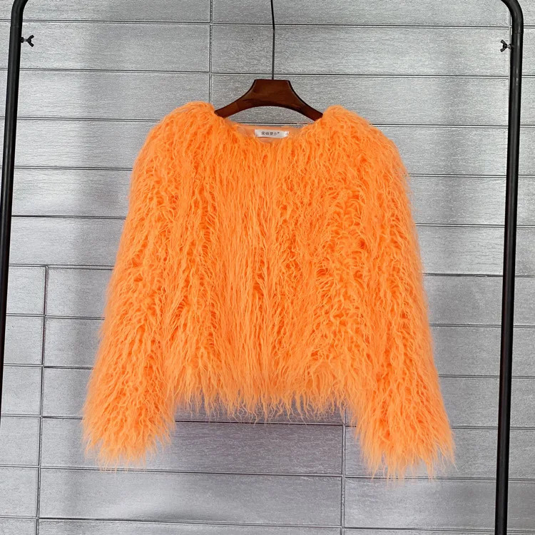 CMYAYA Solid Faux Fur Coats Women Full Sleeve Oneck Open Stitch Covered Button Fur Jackets Winter Autumn Warm Fashion 251029