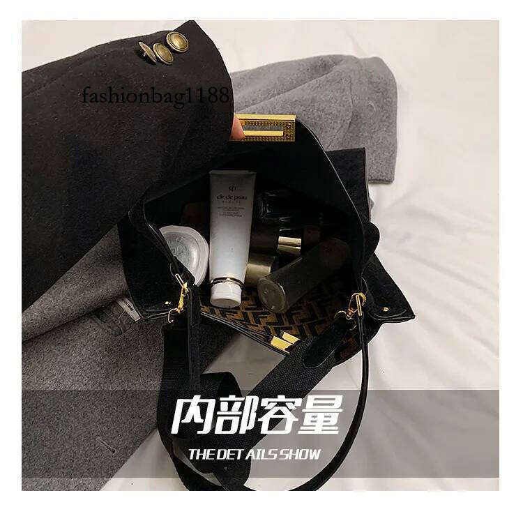 Designer Lock PU Leather and Faux Suede Patchwork Women's Handbag Retro Crossbody Bag Bucket Tote 2024 Winter New Trendy