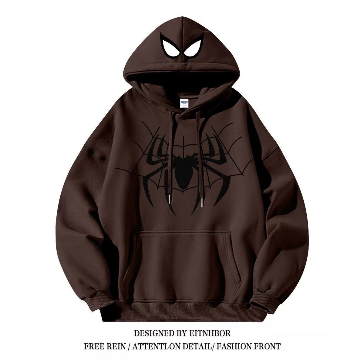 American retro designer velvet Spider Man hoodie for male and female students, loose and fashionable new jacket for autumn and winter