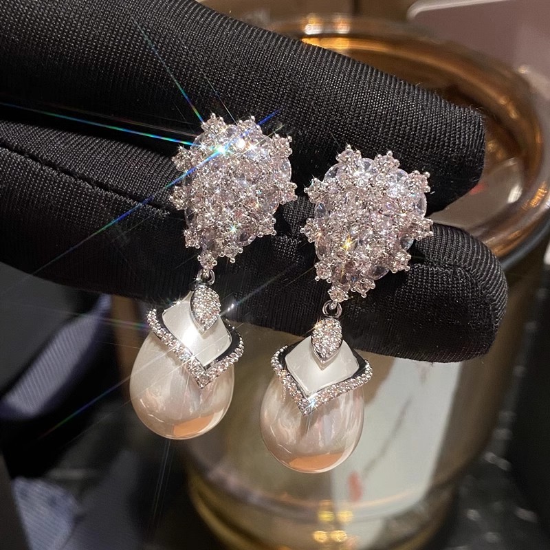Choucong Sparkling Handmade Dangle Earrings Luxury Jewelry 925 Sterling Silver Fill White 5A Cubic Zircon CZ Diamond Gemstones Lab Pearl Women Drop Ea