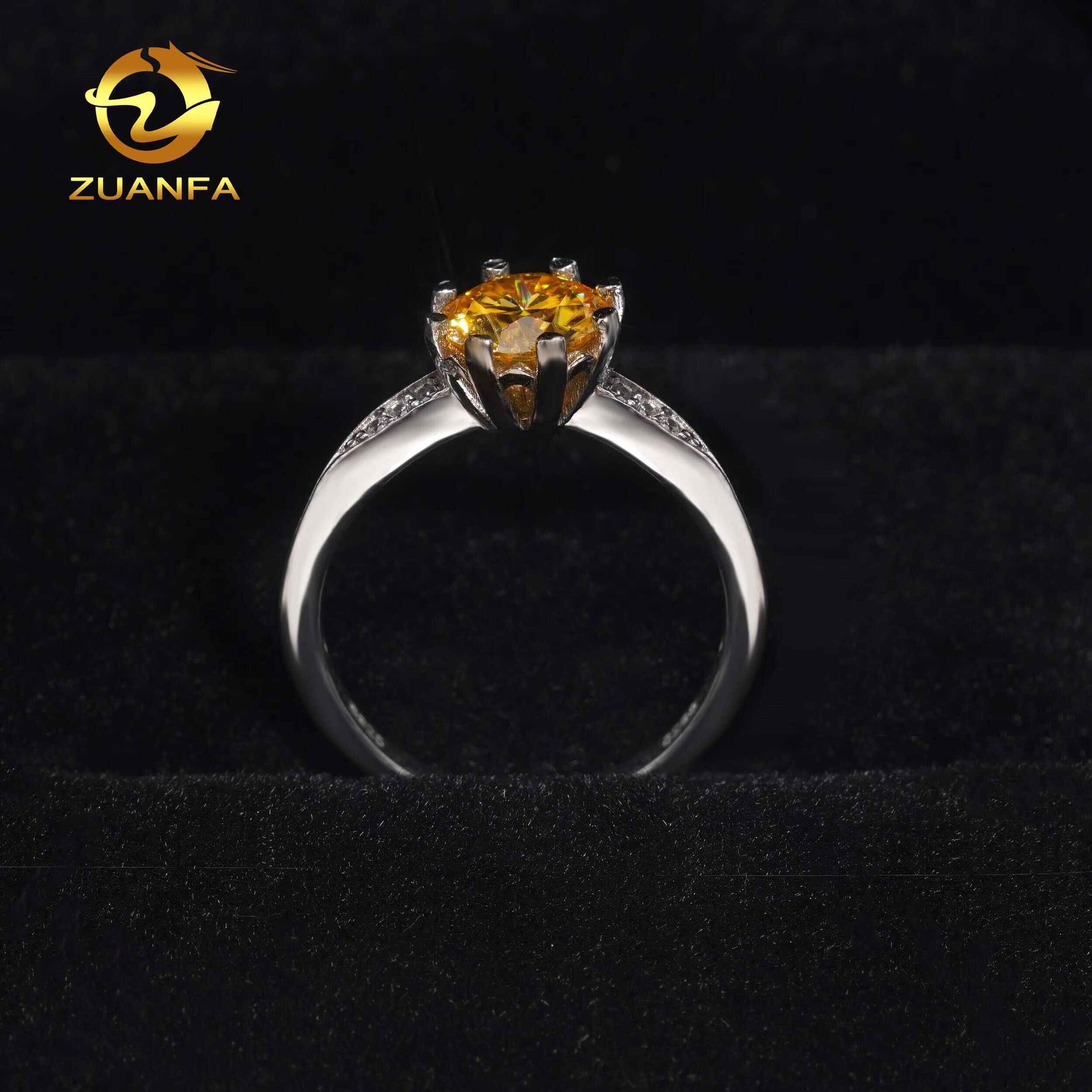 Wholesale Women Jewelry Iced Out Wedding Ring Moissanite 925 Silver VVS Moissanite Yellow Diamond Engagement Ring for Women