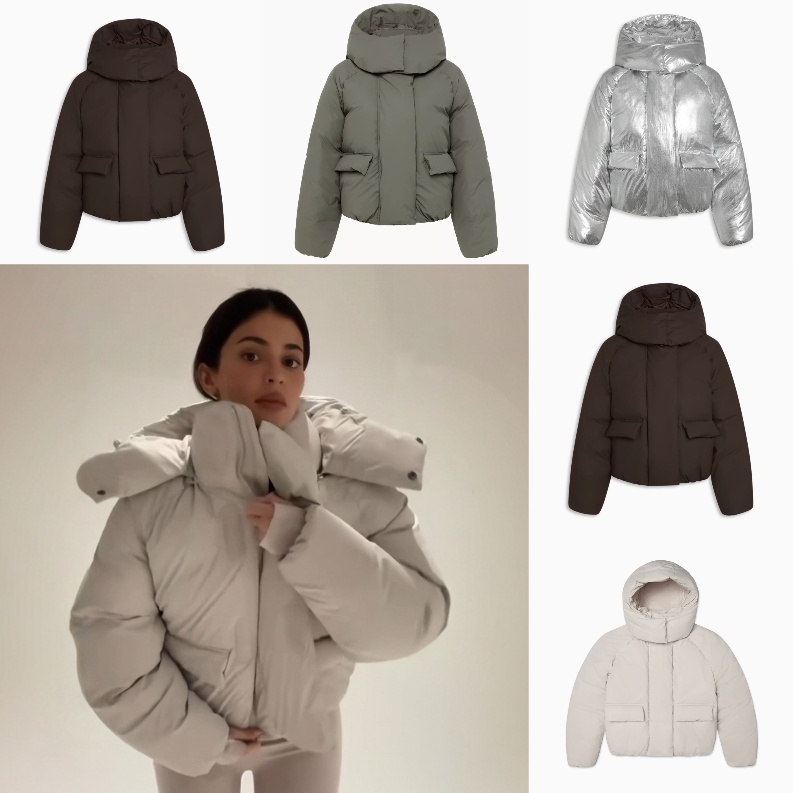Designer Women's Down Jacket Kylie Same Style~KHY Detachable Hooded Zipper Shaped Cotton Jacket Thickened Warm Bread Coat