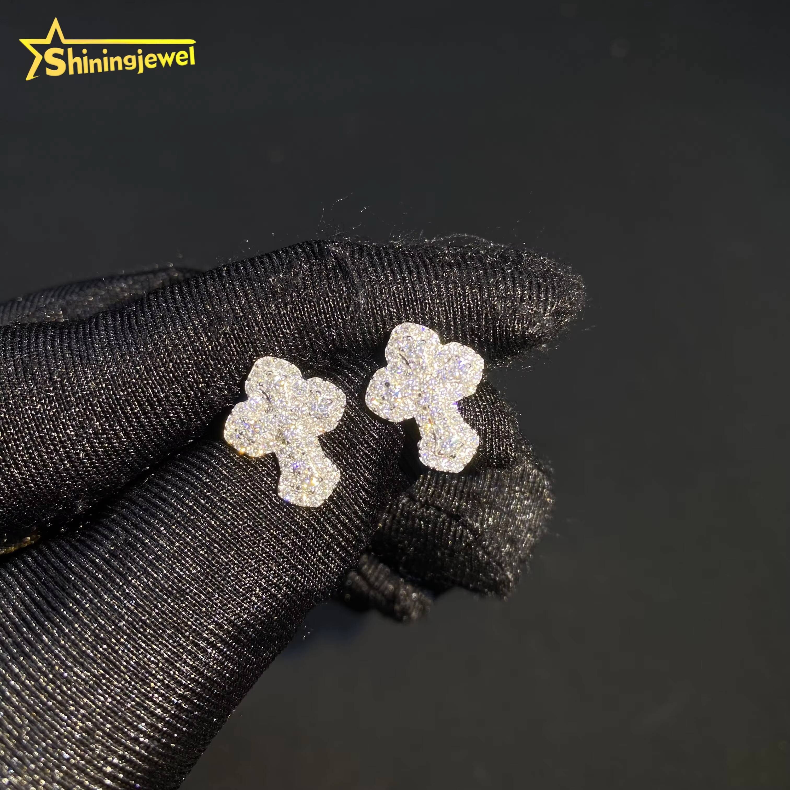 Ready to Ship Trendy Screw Back Ear Studs D VVS Moissanite Iced Out Diamond Hip Hop Jewelry 925 Silver Cross Stud Earrings Mens