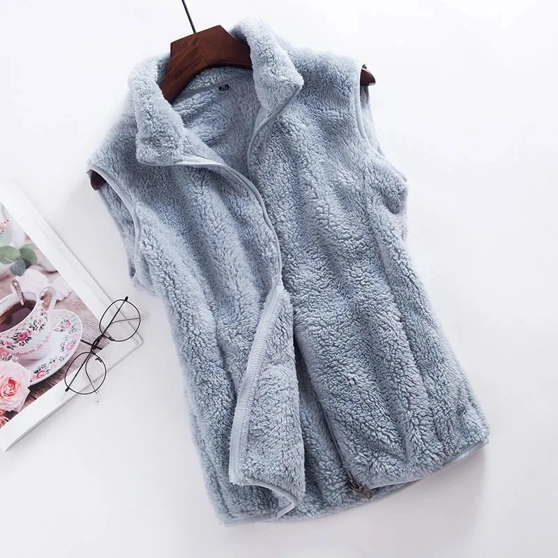 Autumn Winter Polar Fleece Vest Women Coat High Collar Zipper Sleeveless Jacket Warm Coral Velvet Vest Female Waistcoat 4XL 251029