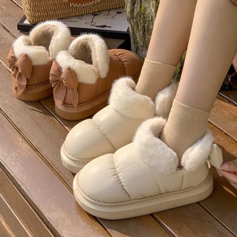 Warm Ankle Boots Winter Womens Bow Warmth Plush Bow Cotton Shoes New Waterproof Down Cloth Short Barrel Snow Boots Z251029