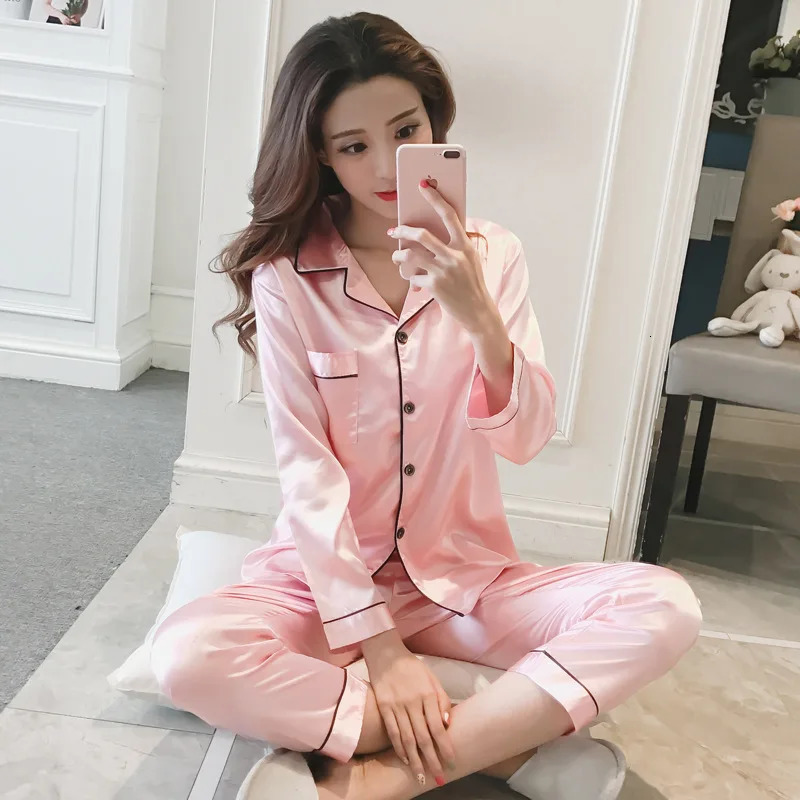 Pajamas Sets for Women Sexy Silk Pijama Sleepwear Longsleeve Cardigan Set Female Ice Pyjamas Home Clothing 251029