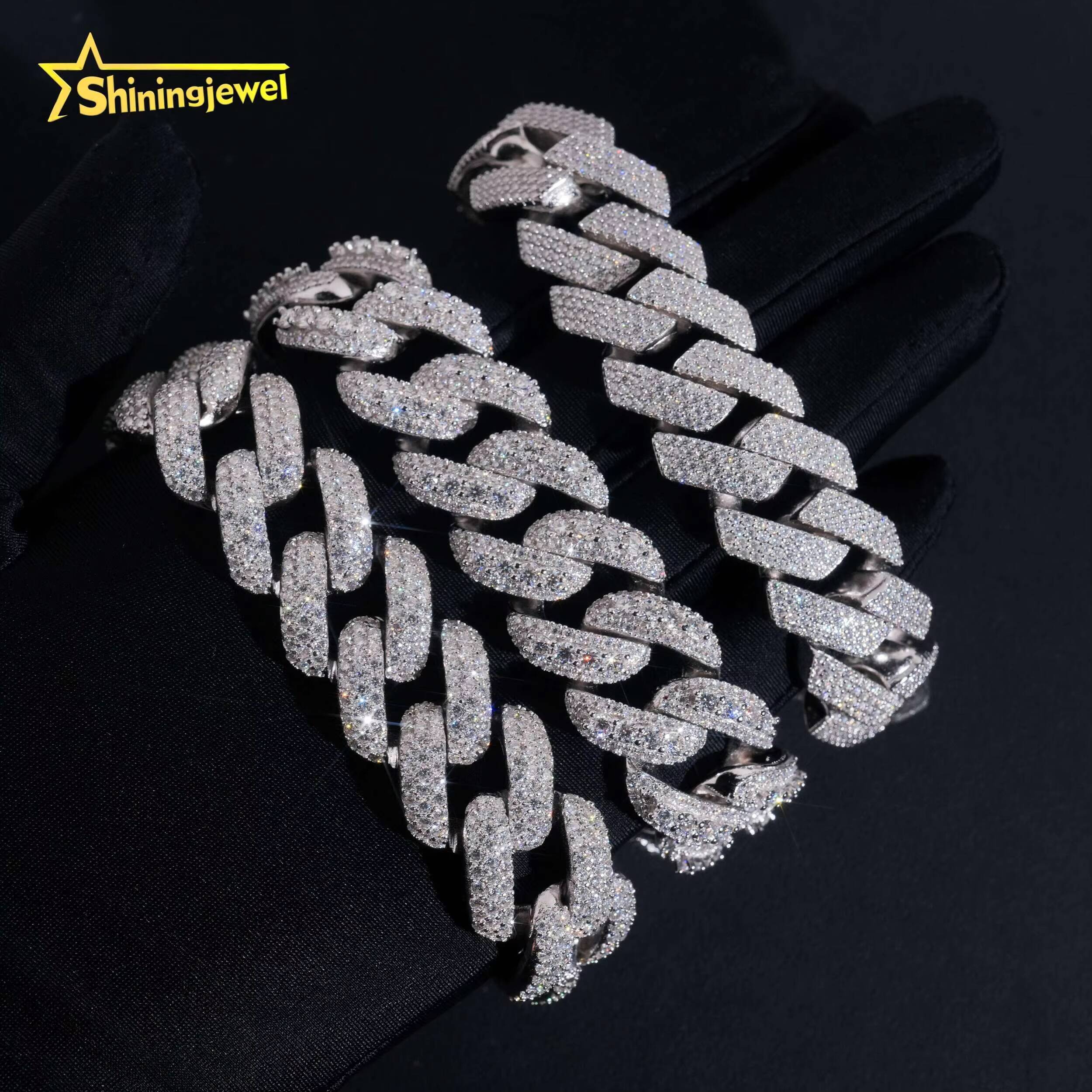 Mens Cuban Bracelet Sterling Silver 925 Luxury Gold Plated VVS GRA Moissanite Pass Diamond Test Hip Hop Cuban Link Chain