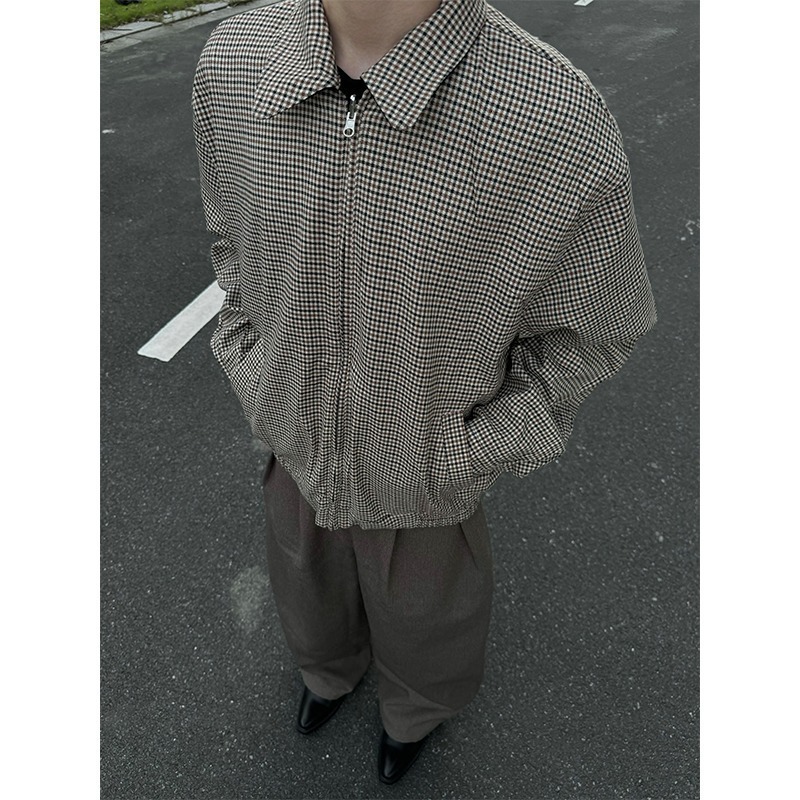 Spring And Autumn Plaid Reversible Jacket For Men Turn-down Collar Casual Trendy Brand High Designer Jacket Street American Style Youth Reversible Jac