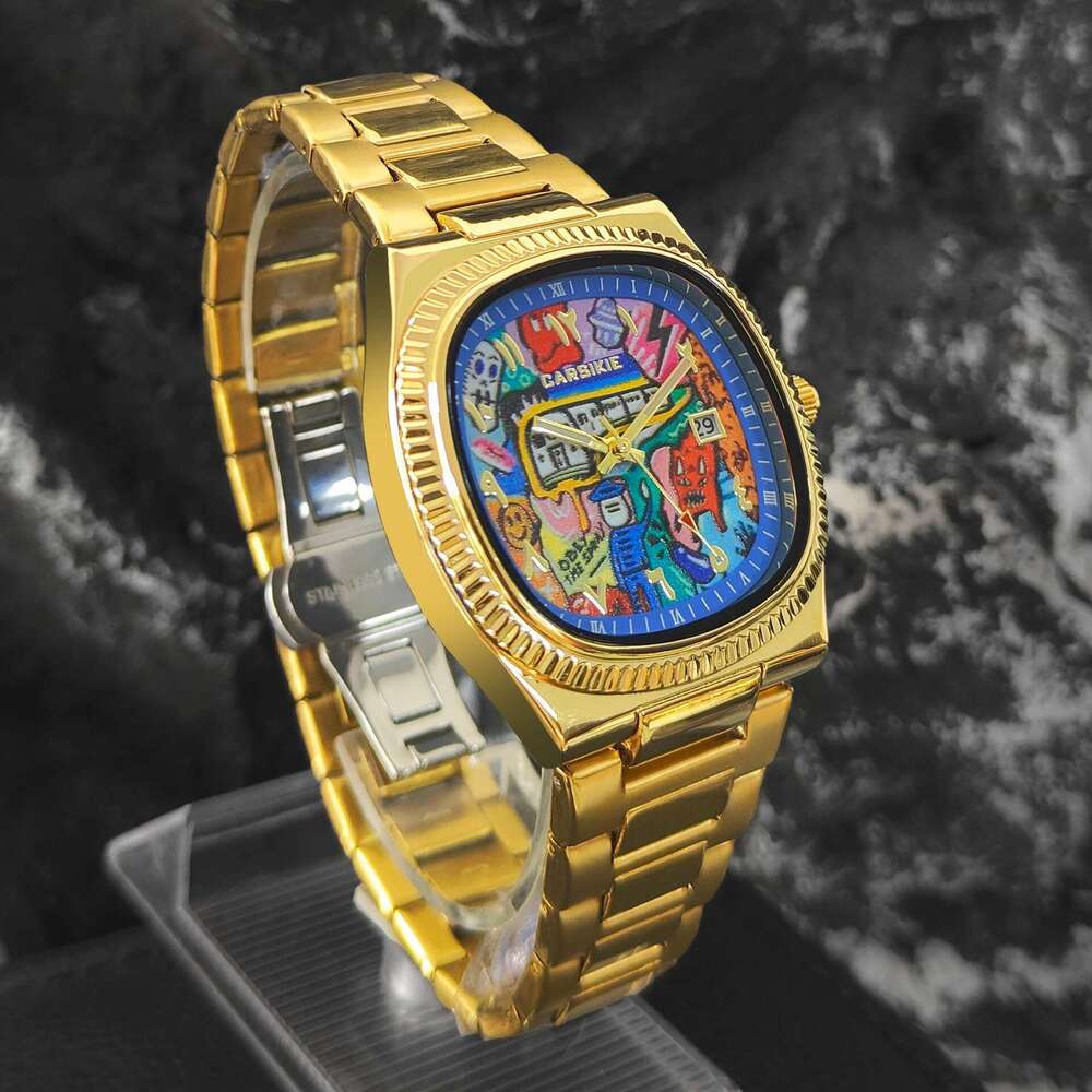 Carsikie2025 Large Dial Square Men's Sports Cartoon Quartz Watch Blue Mirror